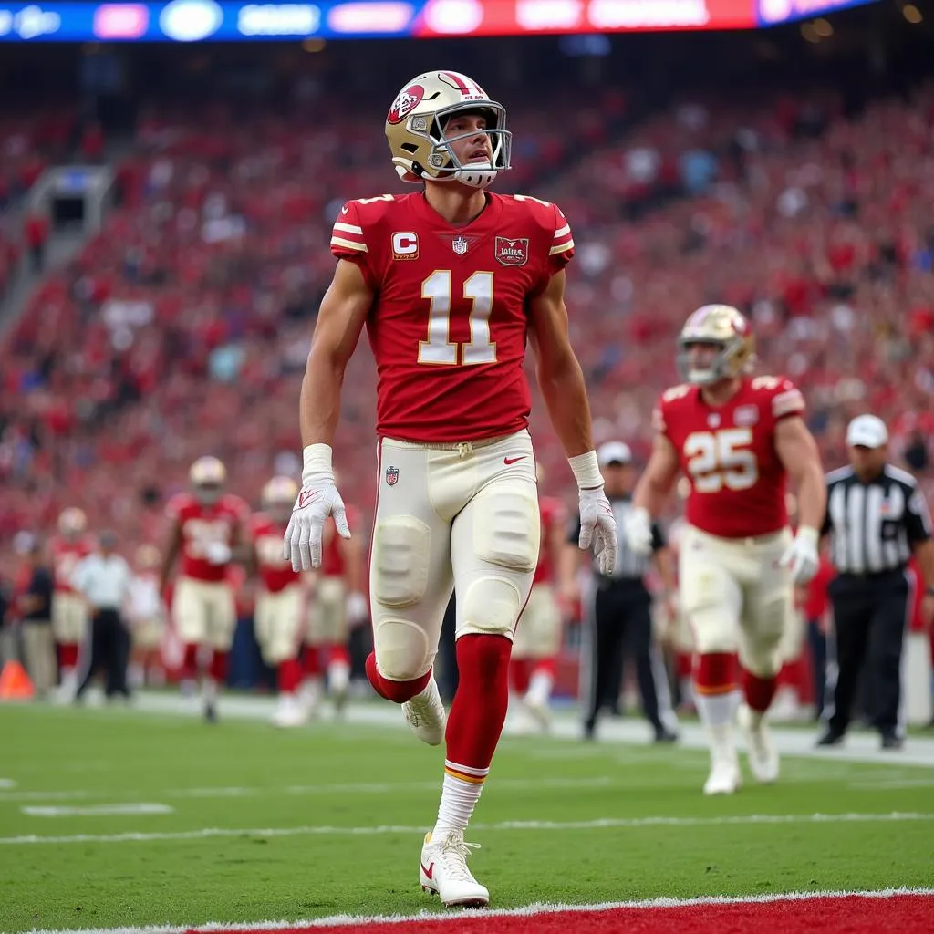 George Kittle celebrates after scoring a touchdown