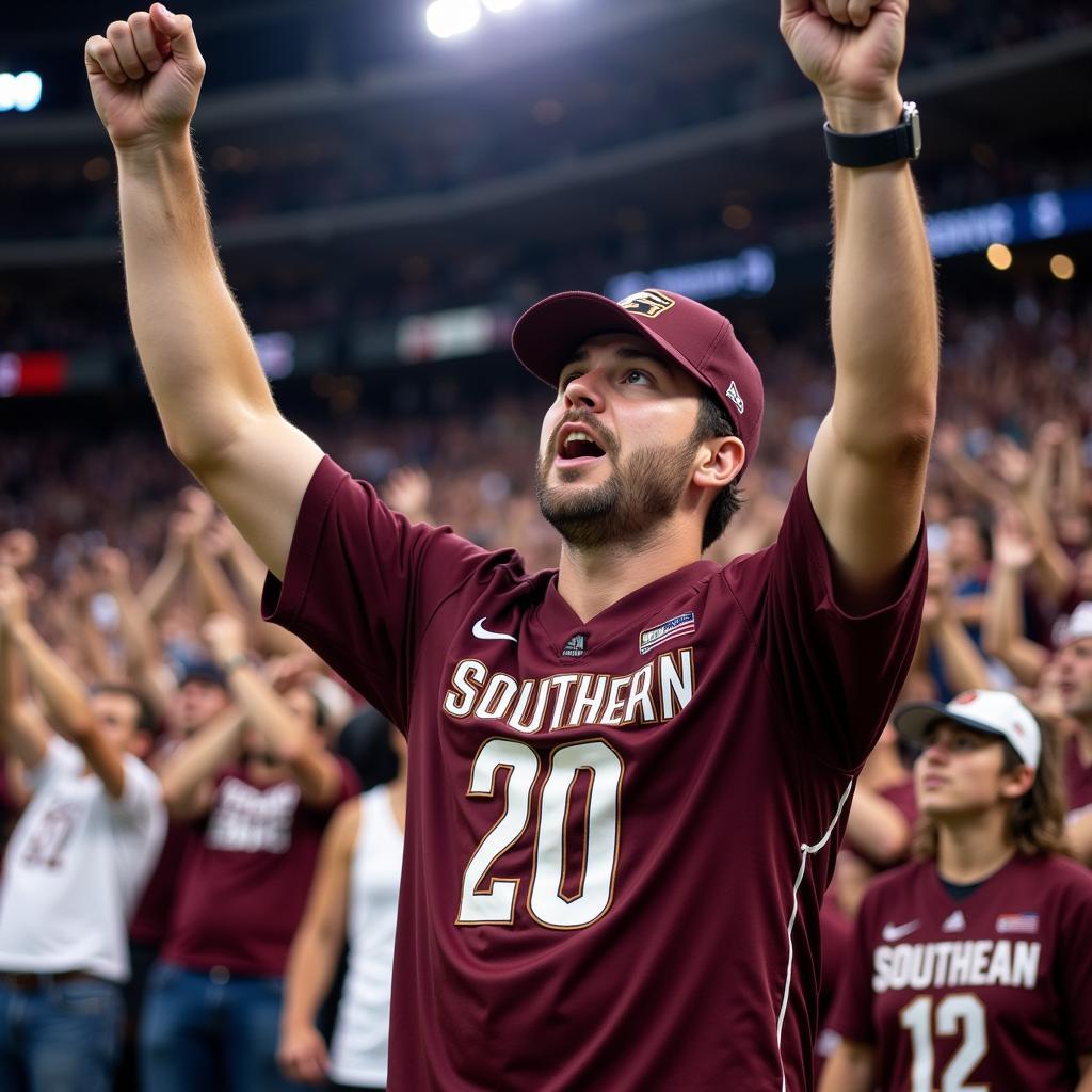 A Georgia Southern Fan Sporting Their Jersey at a Game 