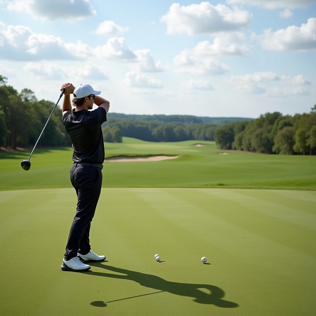 Golfer planning next shot