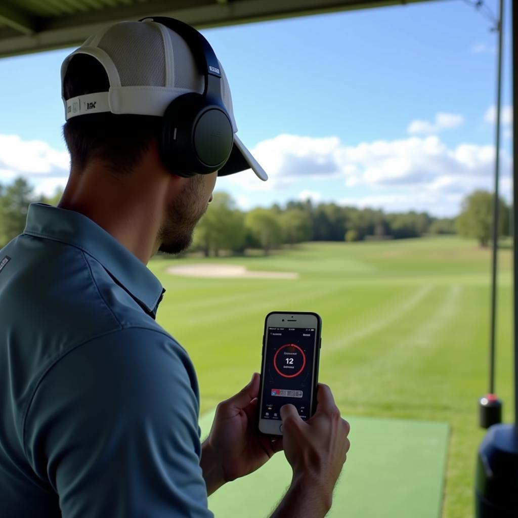 Golfer Using Tour Tempo App on Driving Range