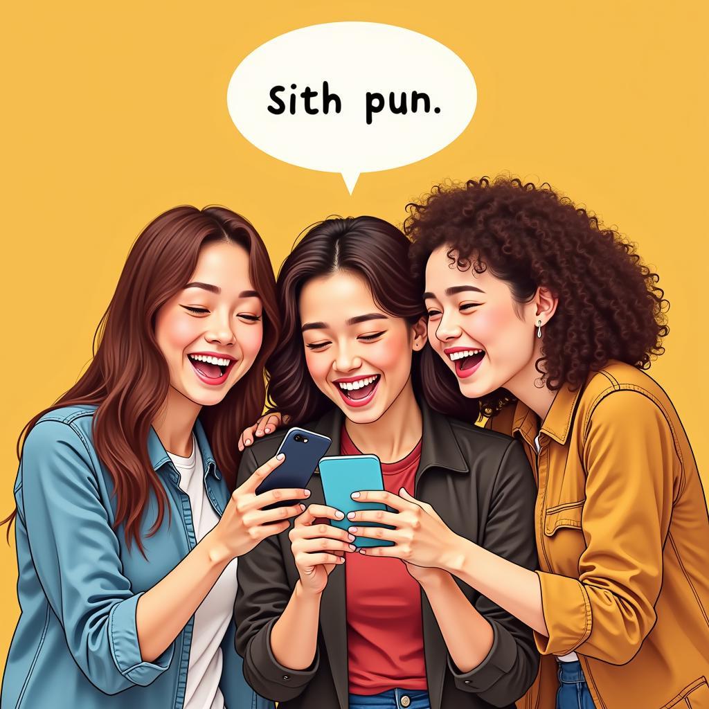 Group of Friends Laughing at Phone