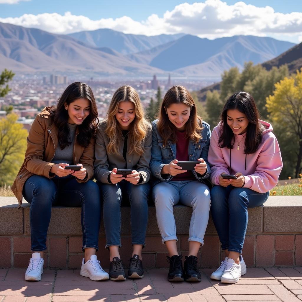 Friends enjoying mobile games in La Paz