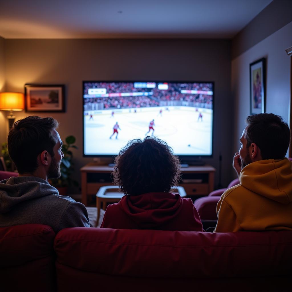 Group of Friends Watching NHL Game