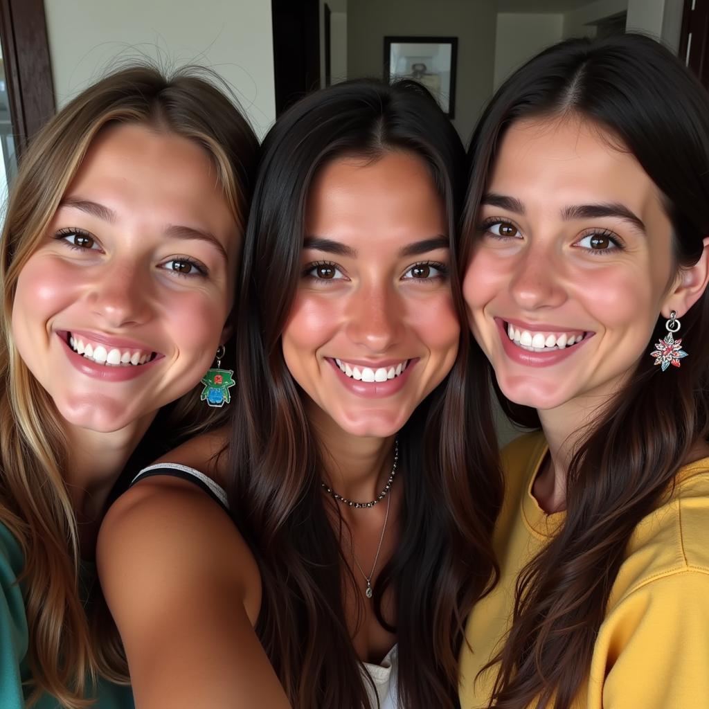 Group of Friends Wearing Matching Video Game Earrings