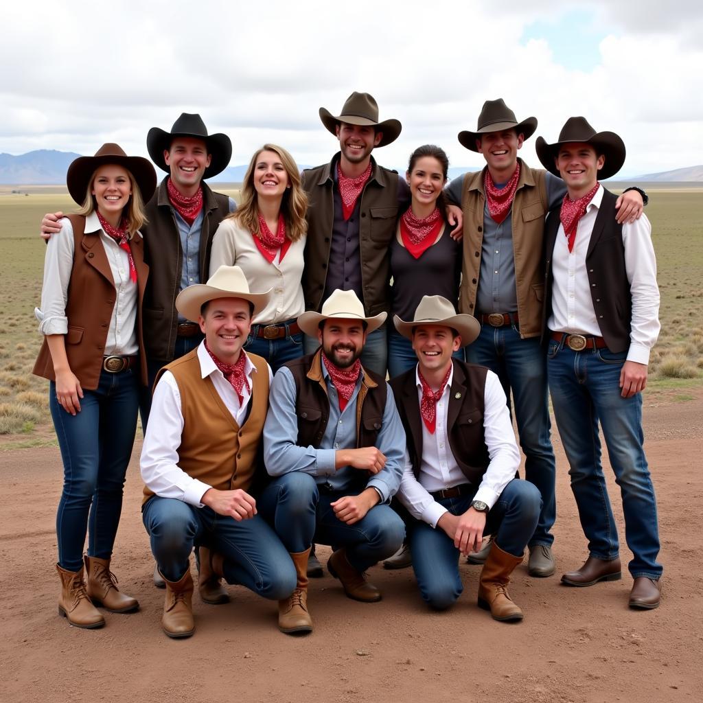 Group of People Dressed as Cowboys and Cowgirls Posing for a Photo