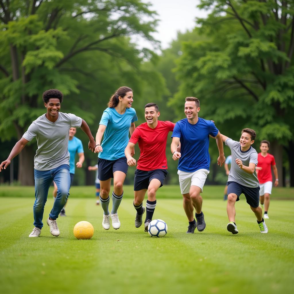 Group Football Game in a Park