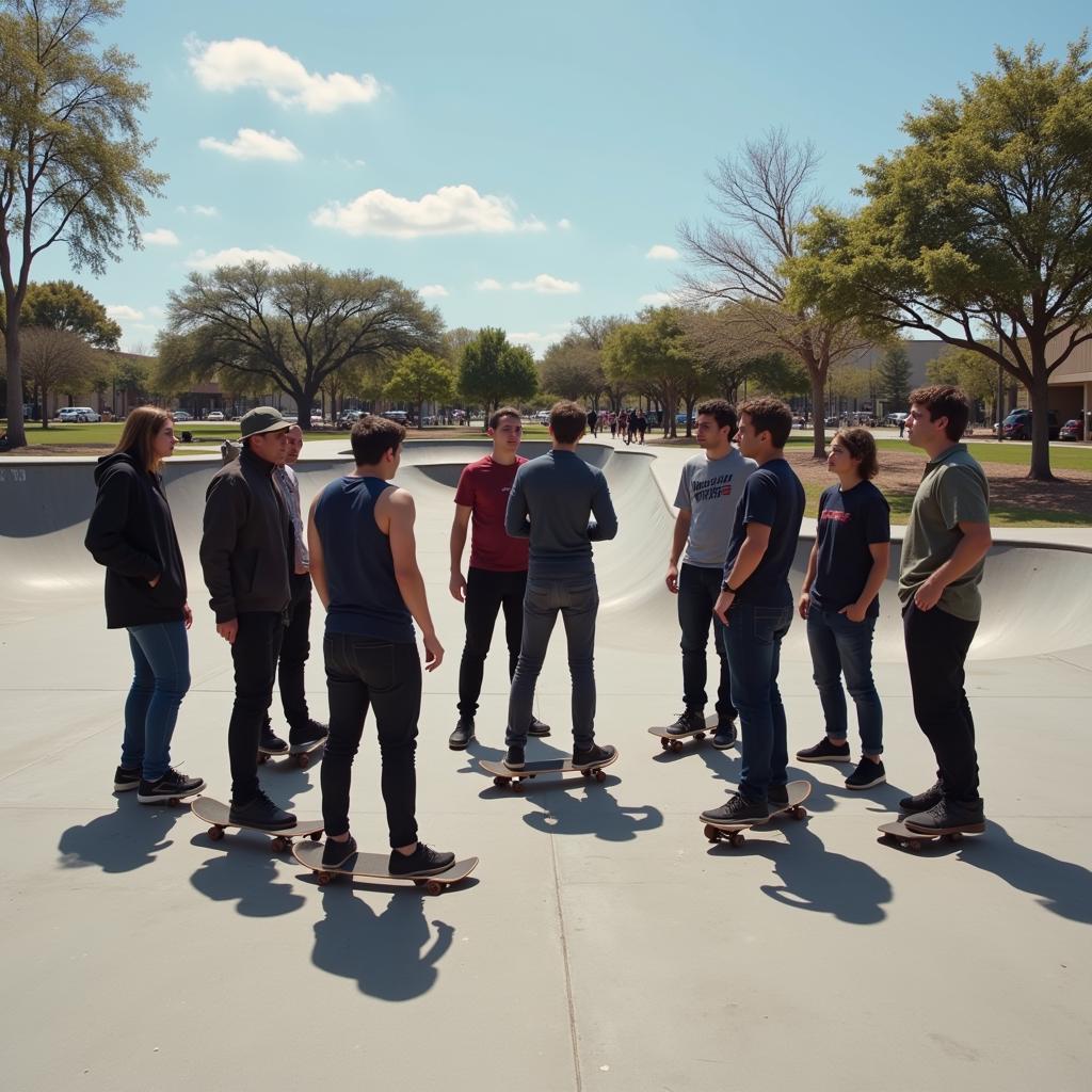 Group of Skateboarders Sharing Tricks