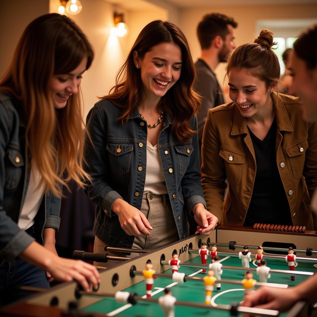 Guests participating in football-themed party games