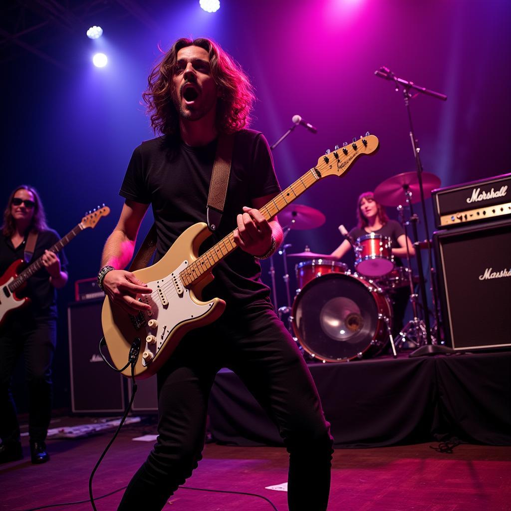 Guitarist performing live with a Marshall Origin amp