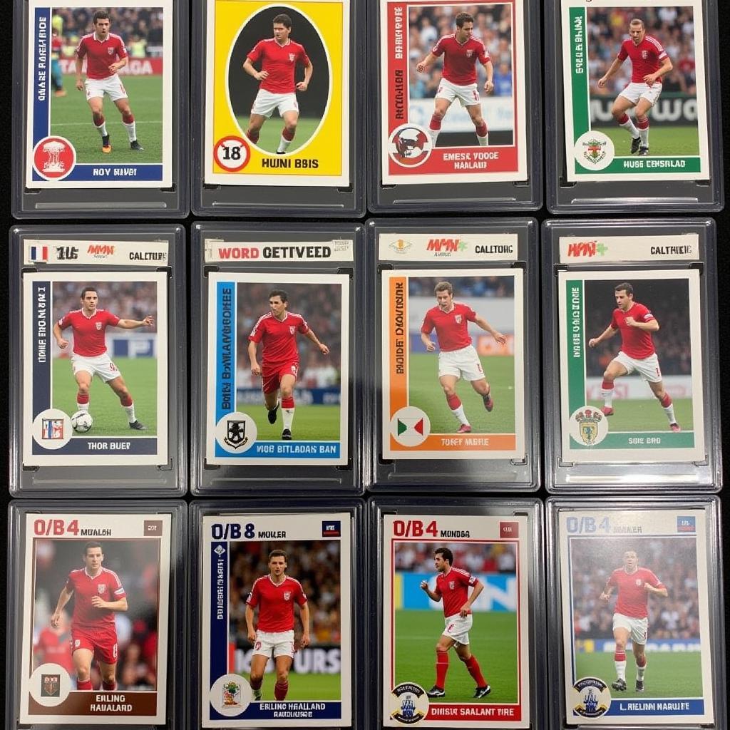 Display of Haaland soccer cards in protective cases