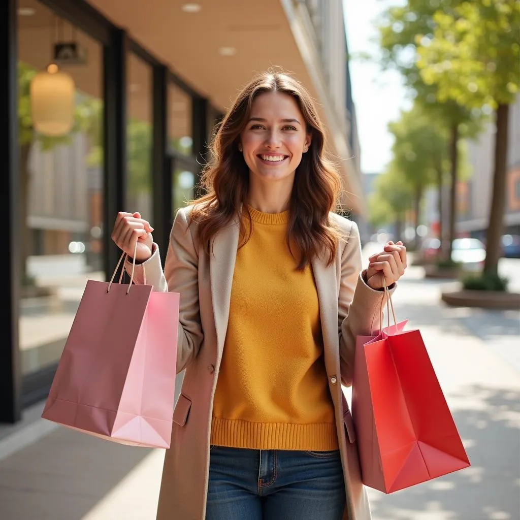 Happy customer holding shopping bags 