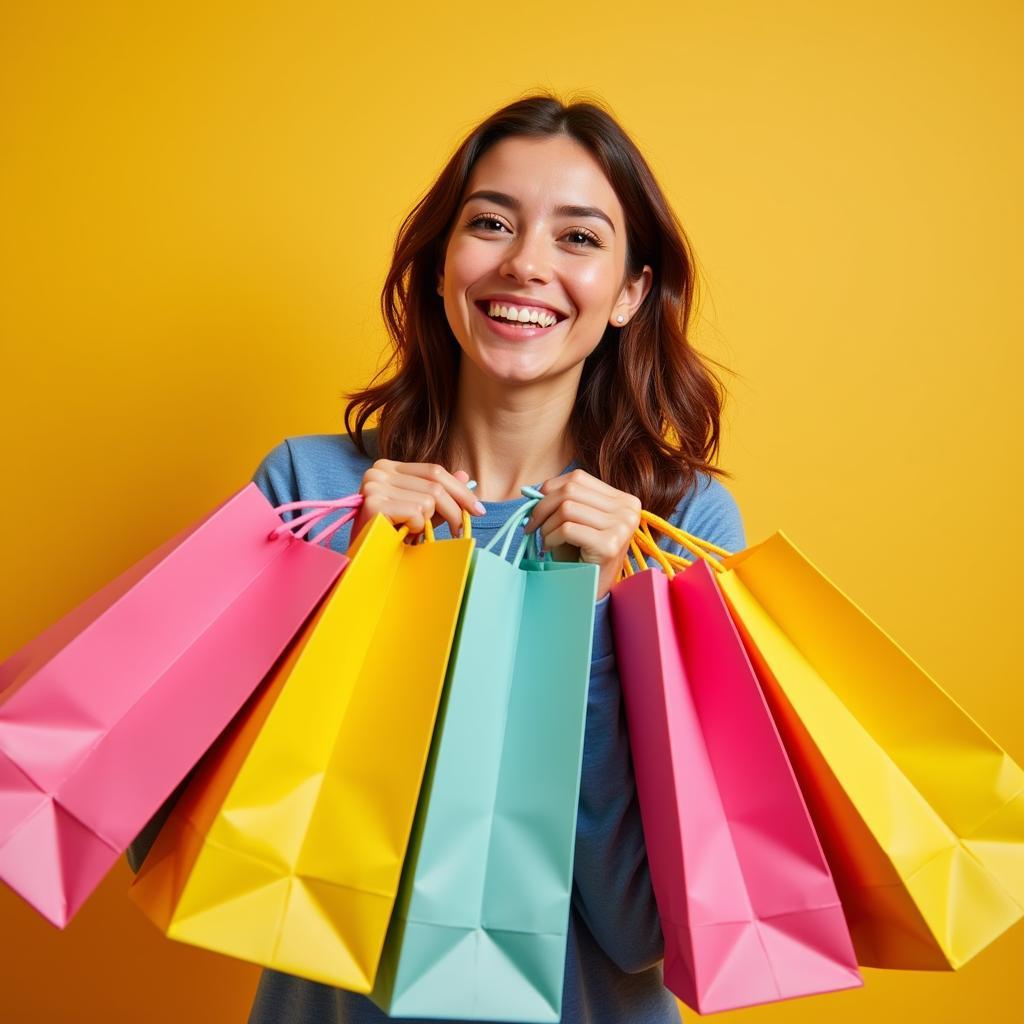 Shopper with Shopping Bags Beams at Discounted Purchase