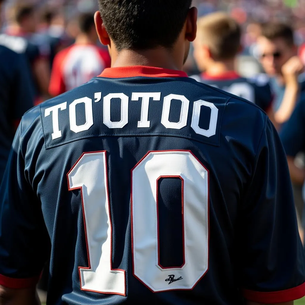 Close-up of a fan wearing a Henry To'oto'o Alabama jersey 