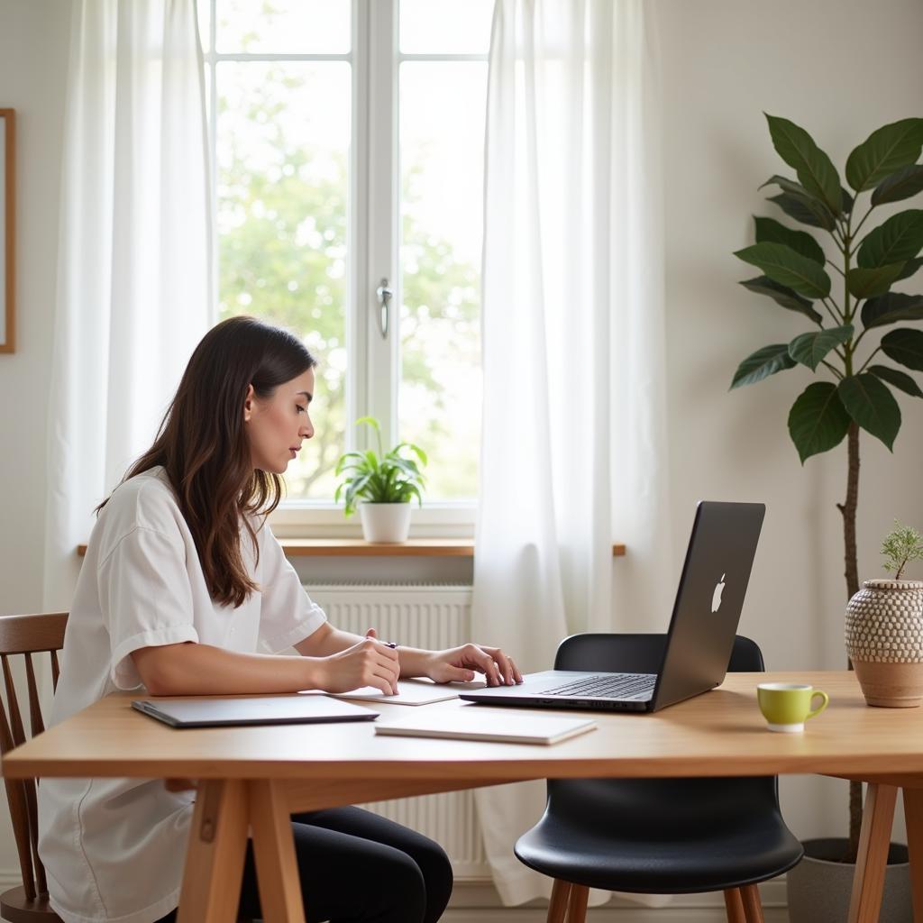 Highly sensitive person working remotely in a calm and organized home office