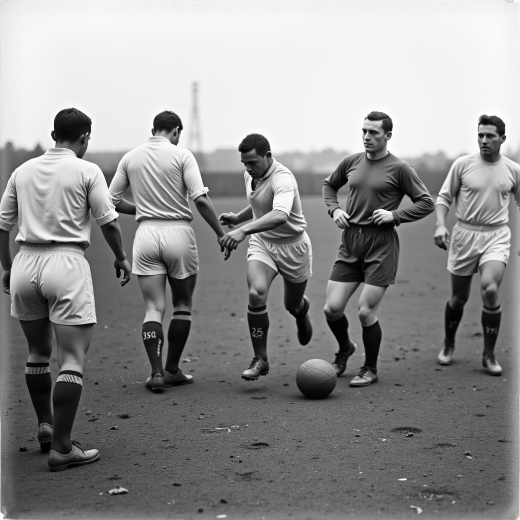 Players sporting numbered socks in a historic football match