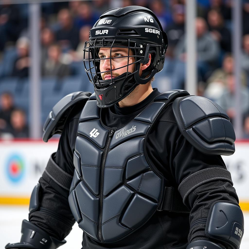 Hockey Player Geared Up in Protective Equipment