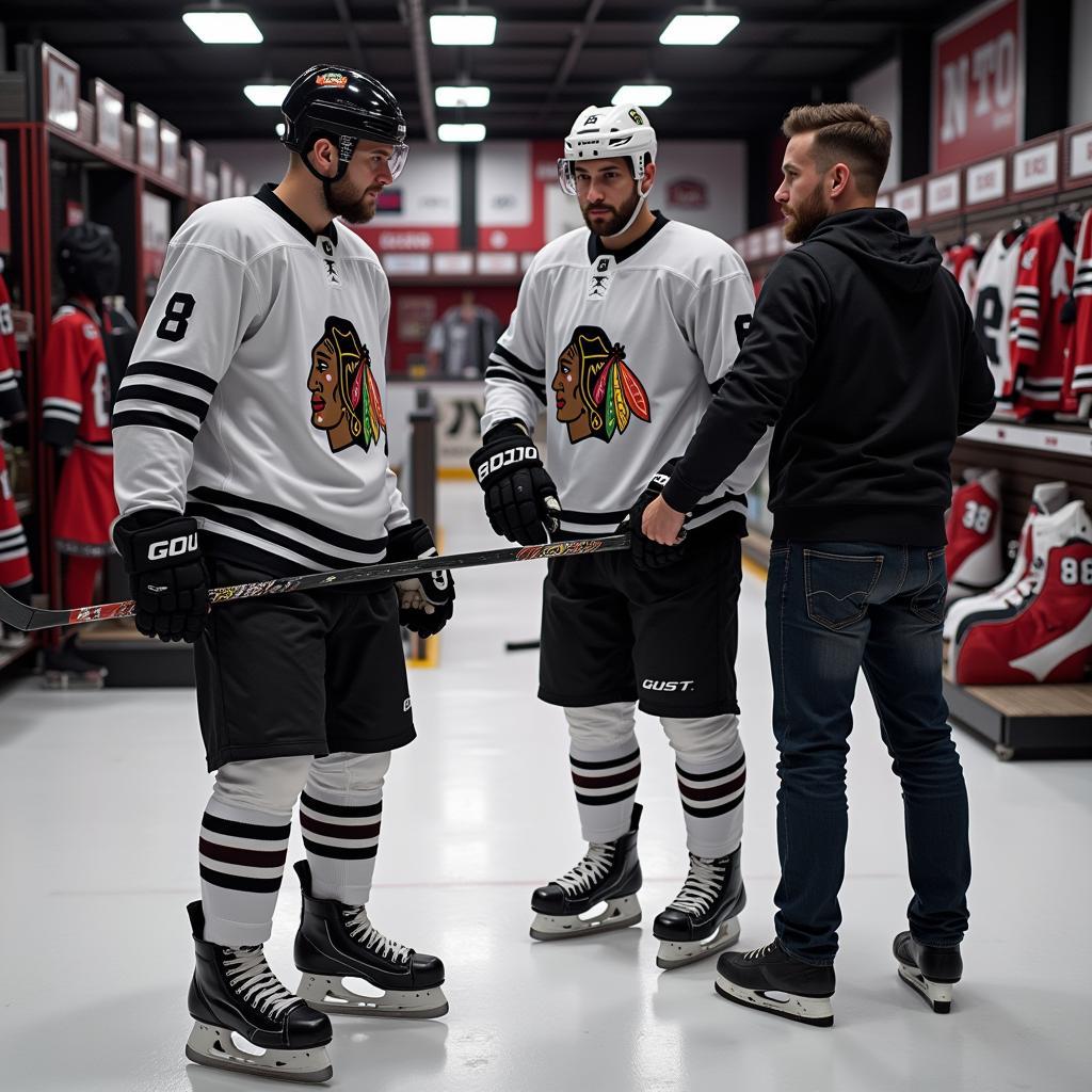 Hockey Player Getting Fitted for a Stick