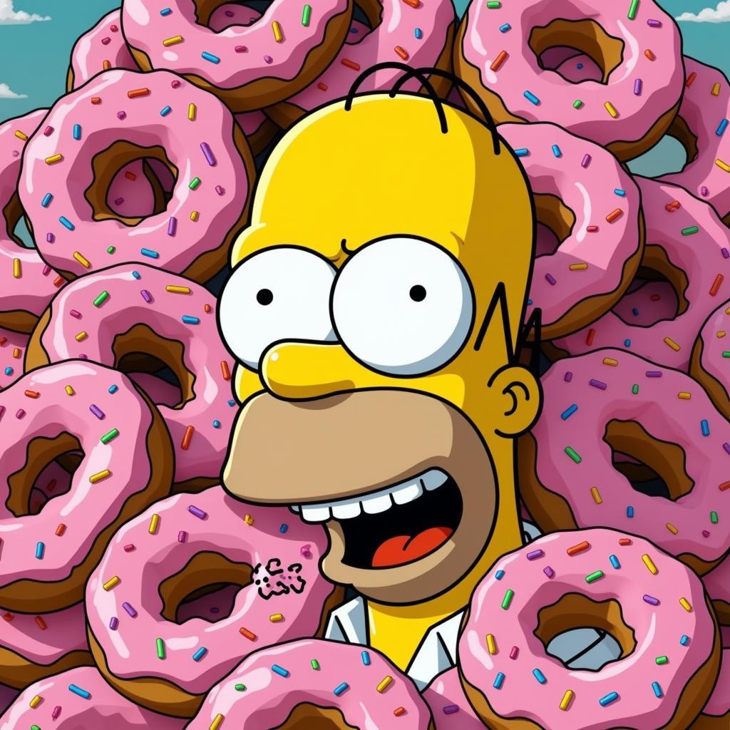 Homer Simpson enjoying a plate of donuts