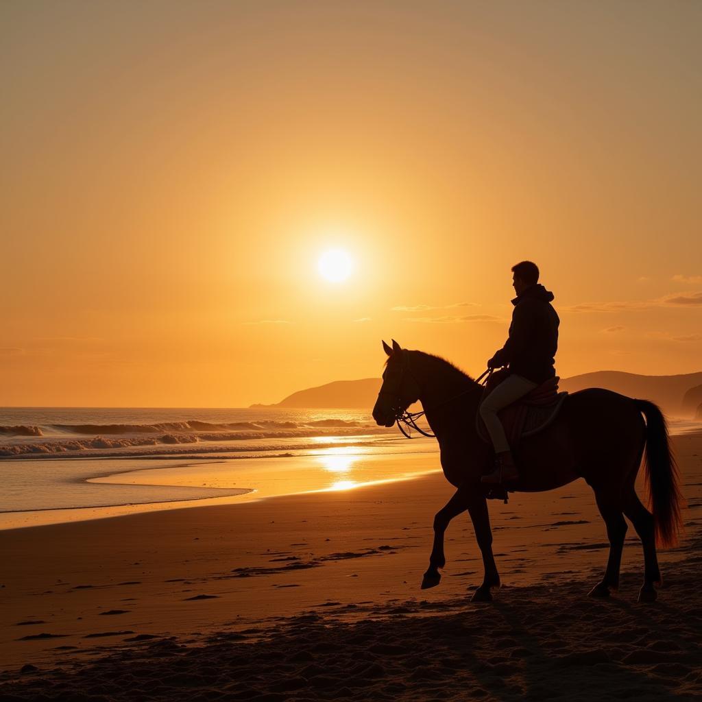 Horse and Rider Silhouette at Beach