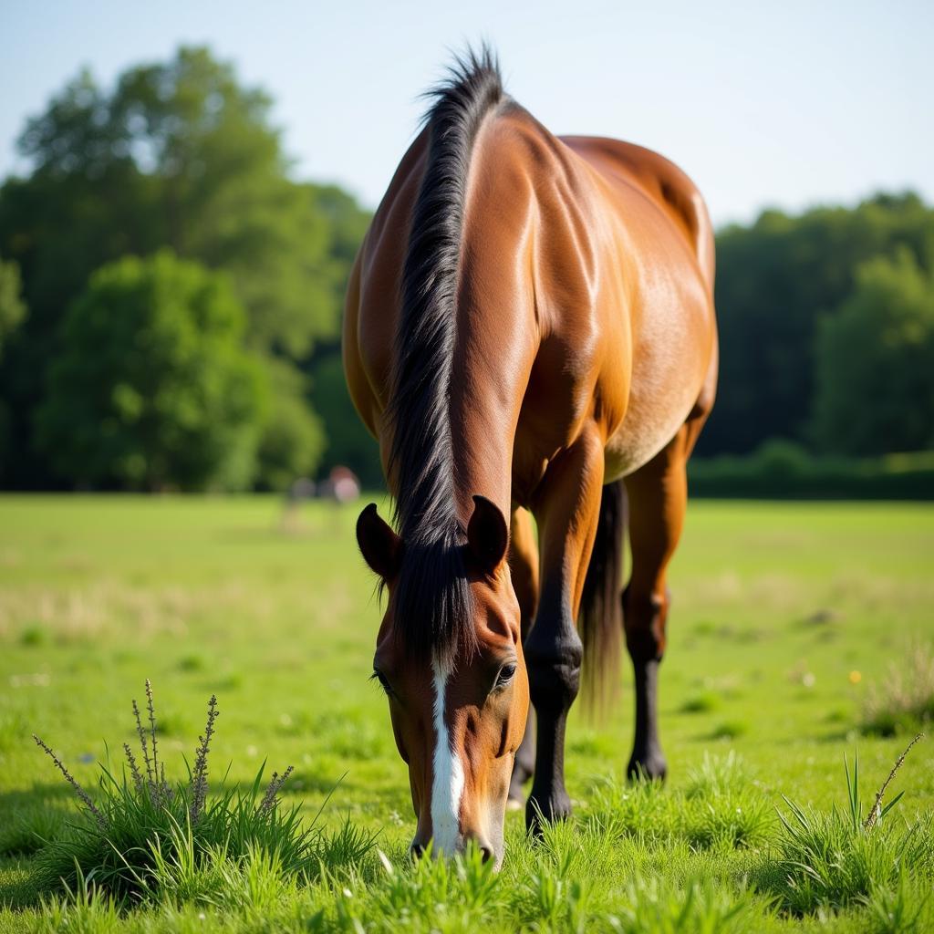 Healthy Horse Grazing in Pasture