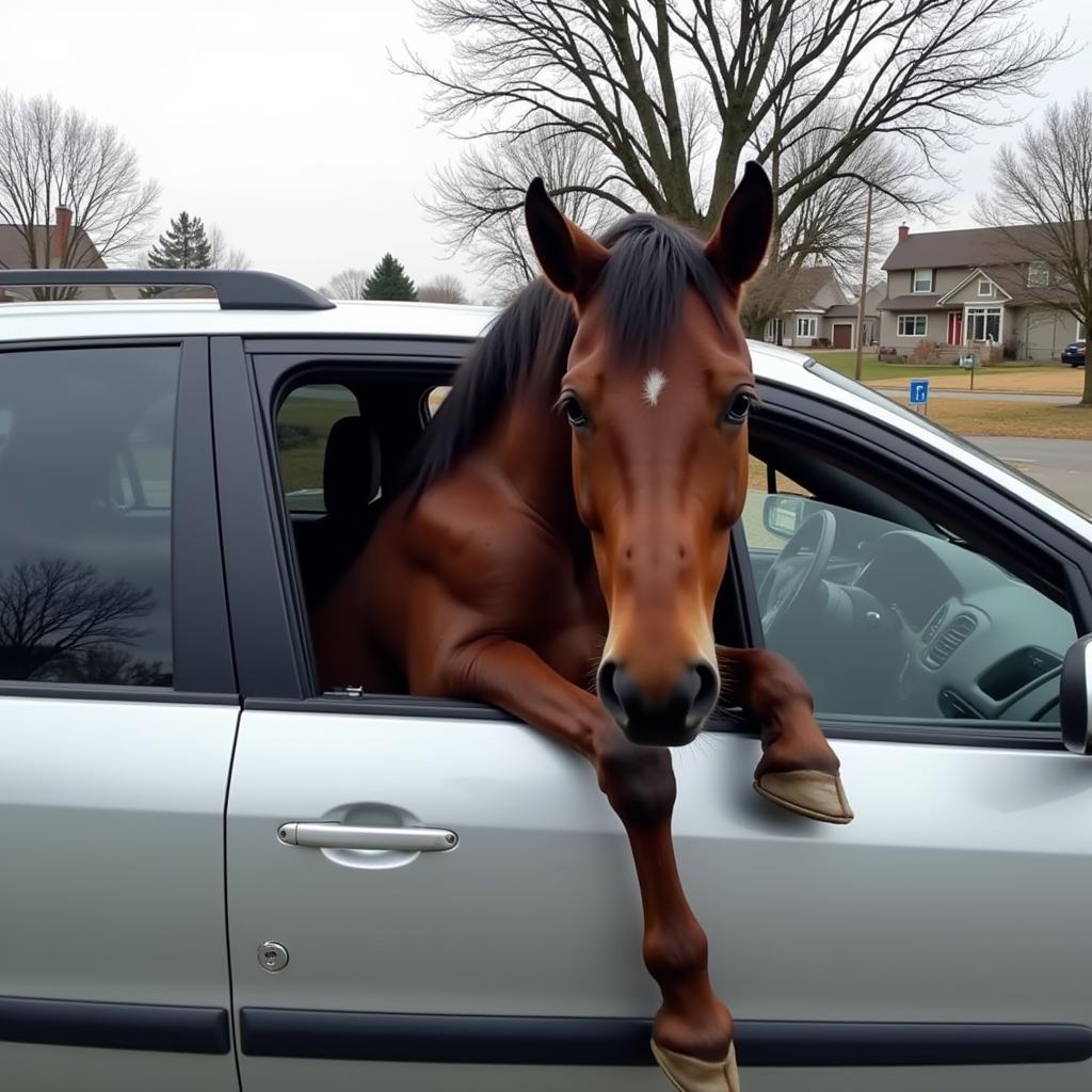 Horse Stuck in a Car