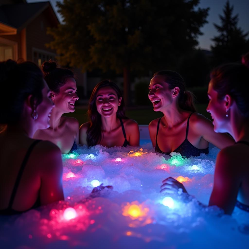 Group of friends playing hot tub party games