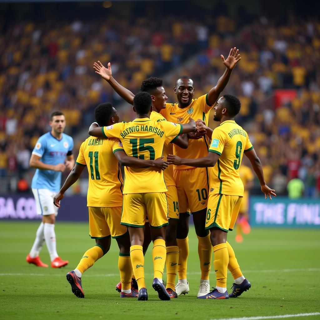 Ibrahima Sow celebrating a goal with his teammates