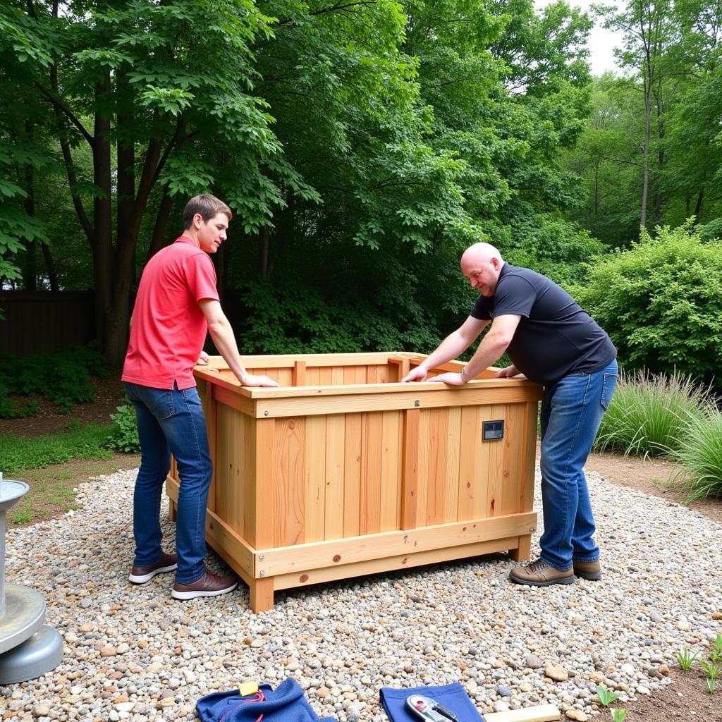 Installing a Japanese Cedar Hot Tub in a Backyard Setting