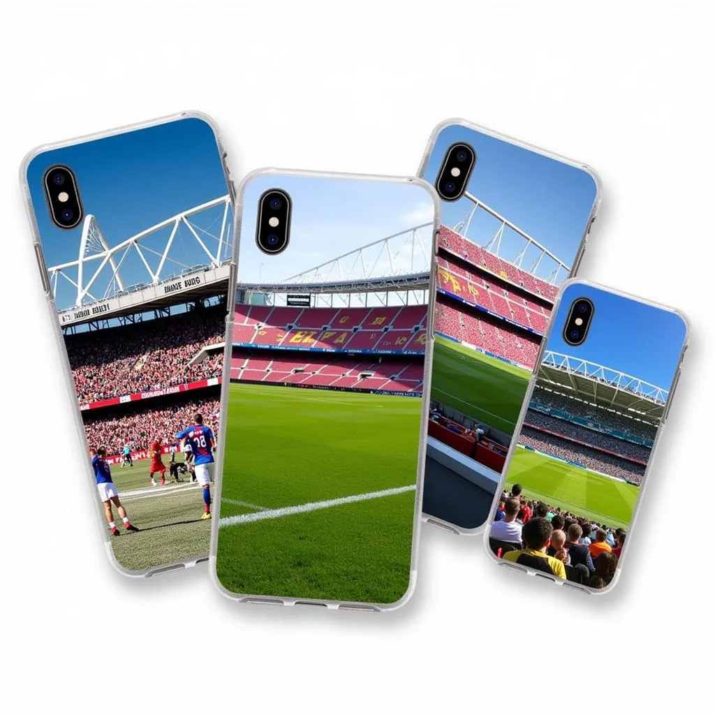 iPhone cases showcasing famous soccer stadiums