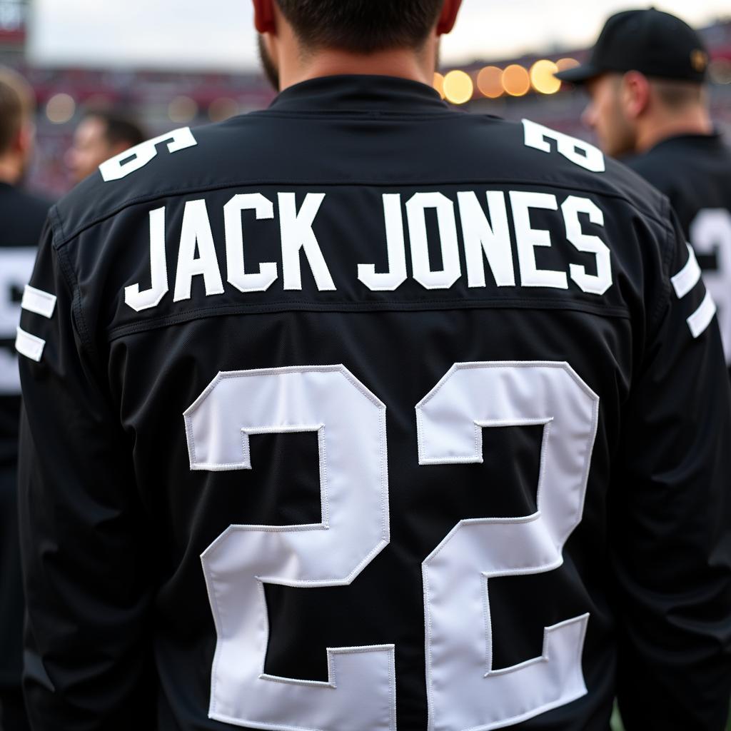 Close-up of a fan wearing a Jack Jones Raiders jersey