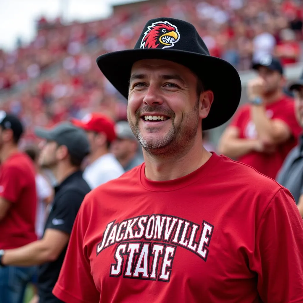 Jacksonville State Gamecocks fan in a hat and t-shirt