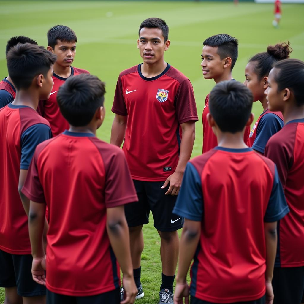 Jessie Pla strategizing with his teammates during a team huddle