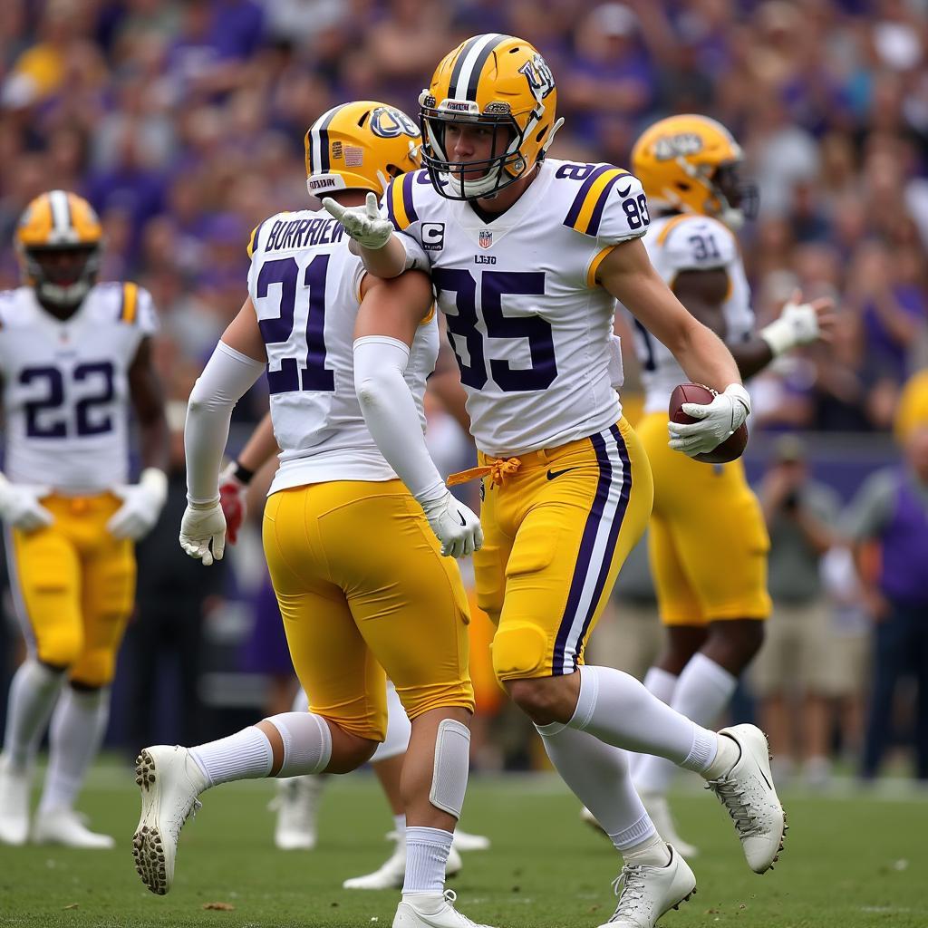 Joe Burrow celebrates a touchdown during his National Championship season with LSU