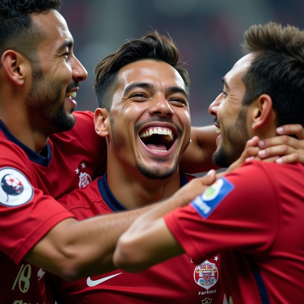 José Ángel celebrates a crucial goal with teammates