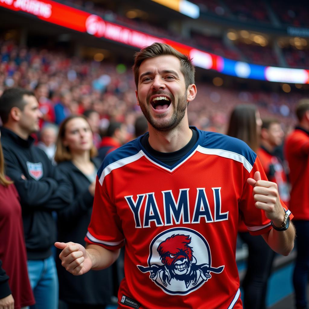 Yamal fan wearing a jersey purchased with a discount code