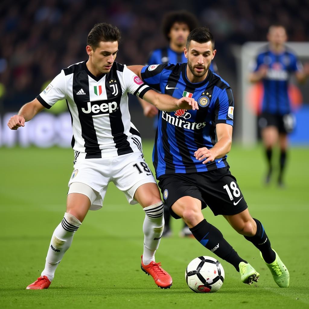 Juventus and Inter Milan players clash during the Derby d'Italia