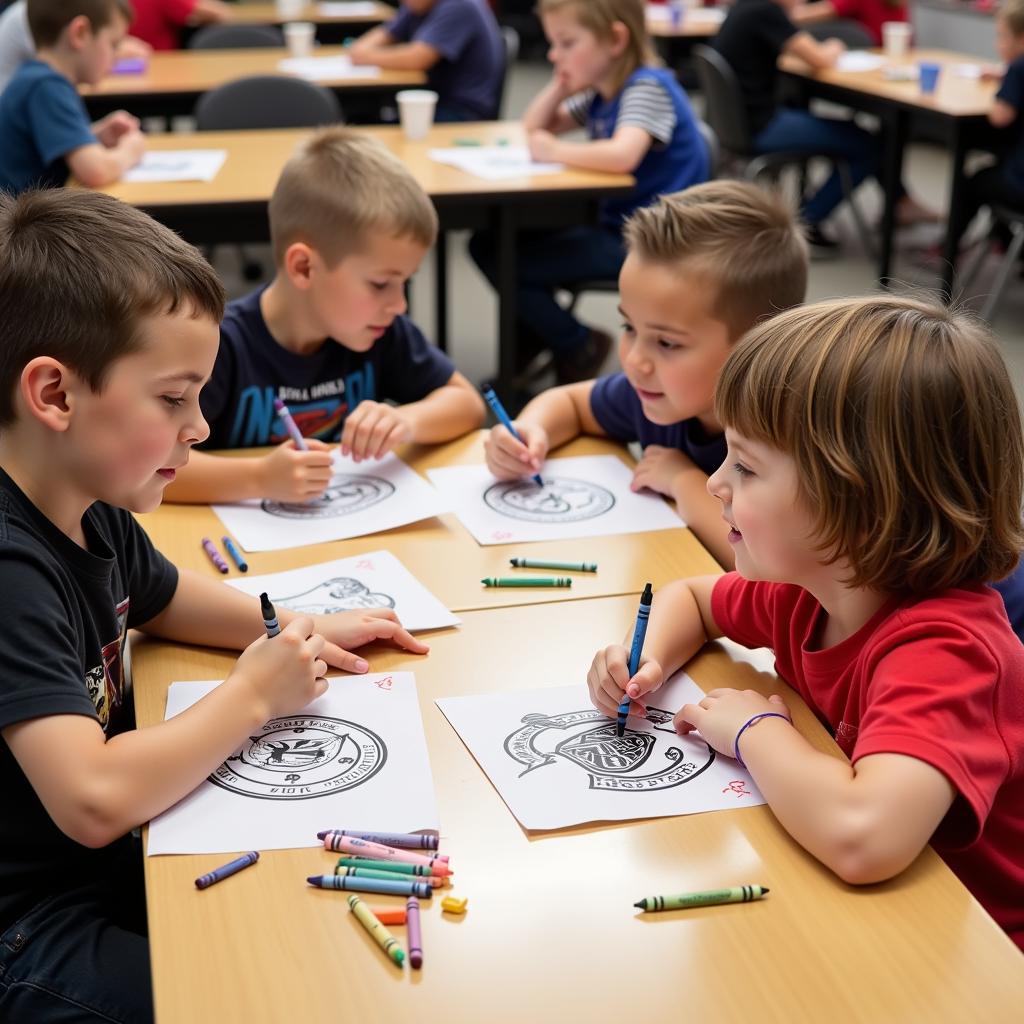 Children coloring NHL logos