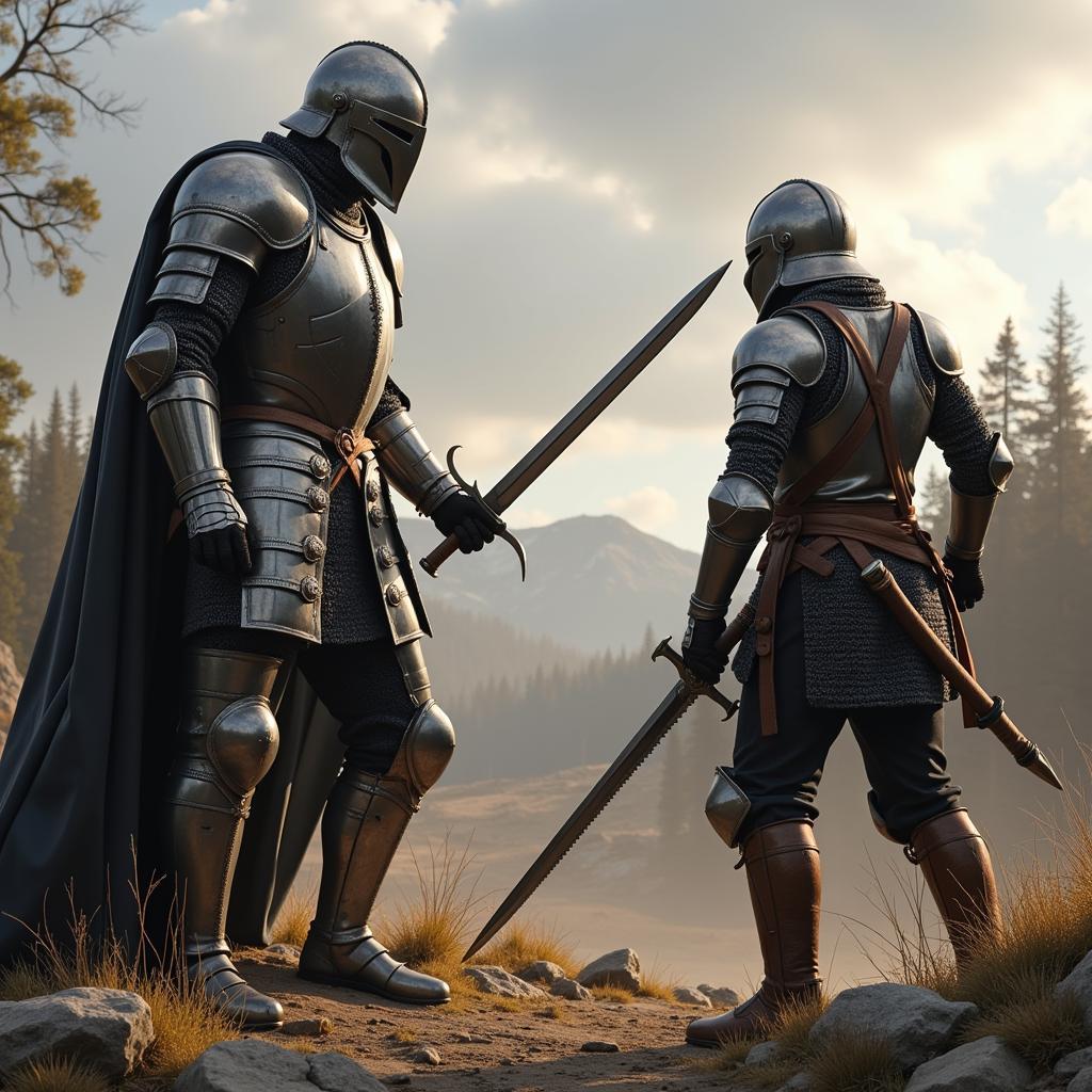 Knight Facing a Foot Soldier with a Sawtooth Saber