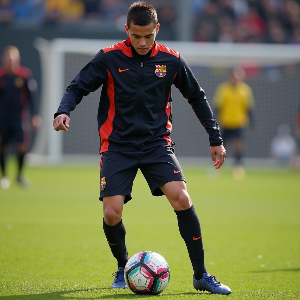 Yamal training at La Masia academy