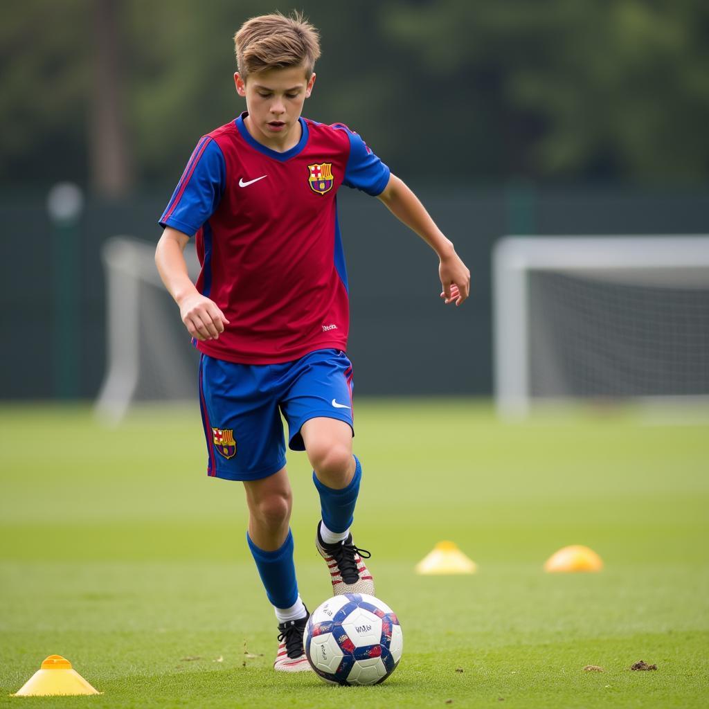 La Masia academy player dribbling