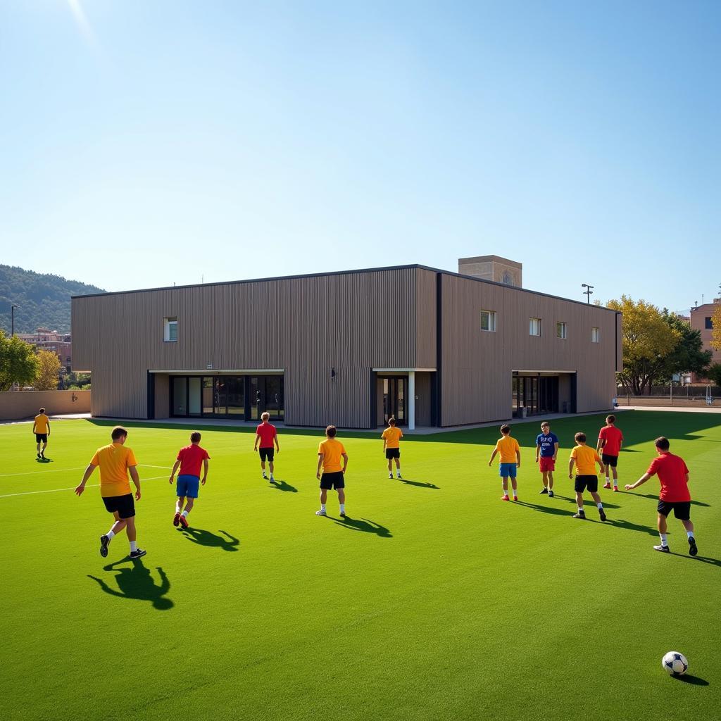 Young footballers training at La Masia Academy