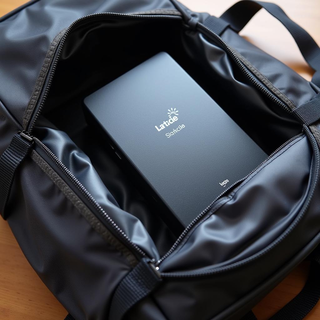 Lacie hard drive placed securely in a bag