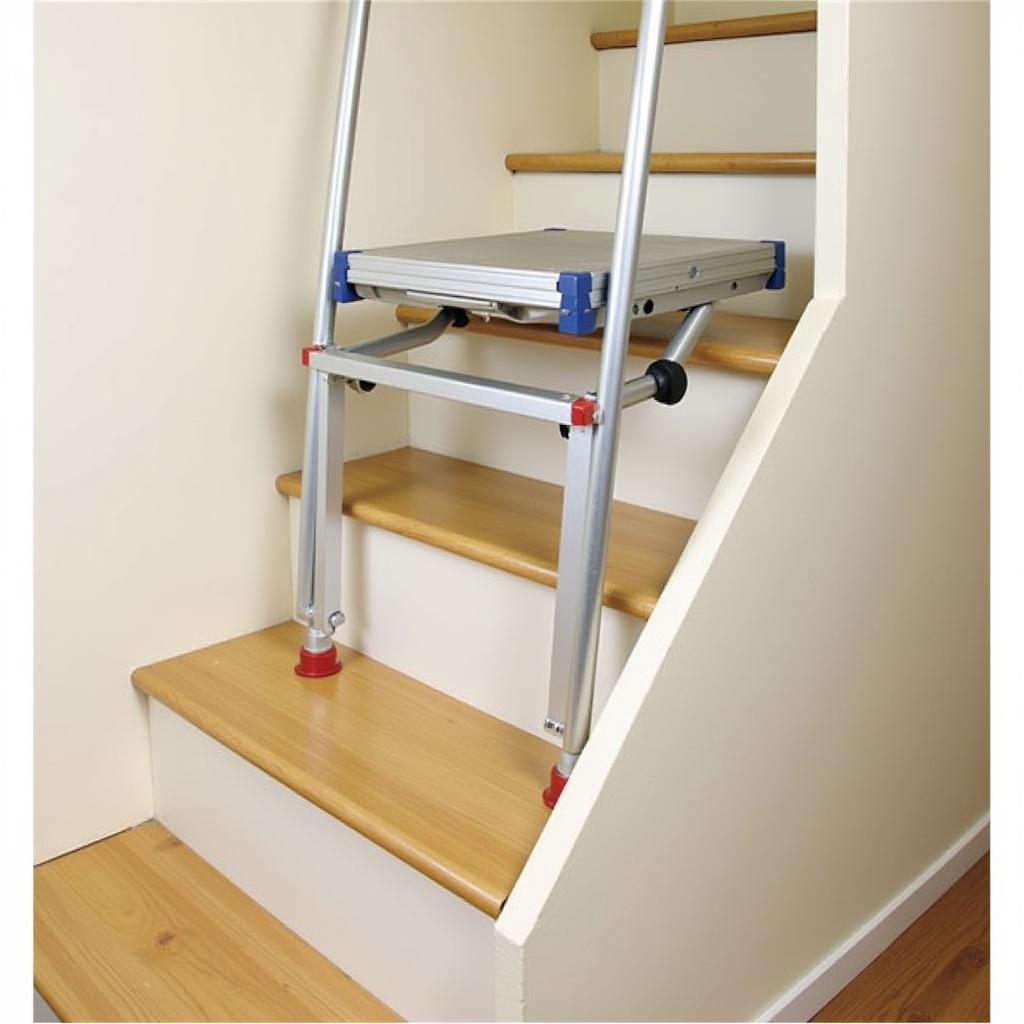 Adjustable Leg Ladder Platform on Staircase for Enhanced Safety