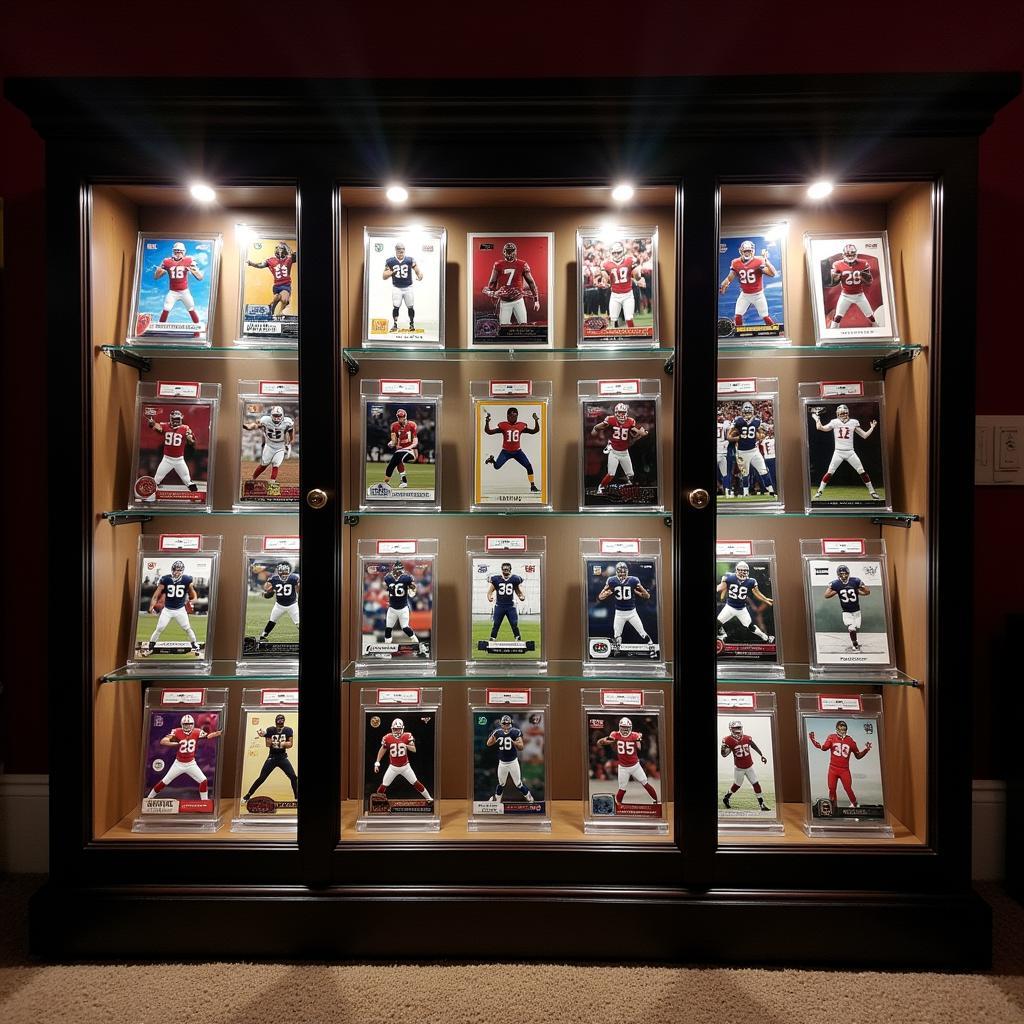 Displaying a Lamar Jackson rookie card collection in a protective case