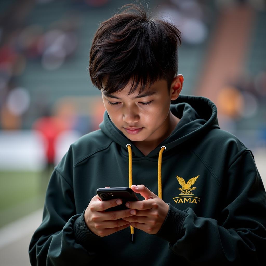 Lamar Jackson checking social media on his phone