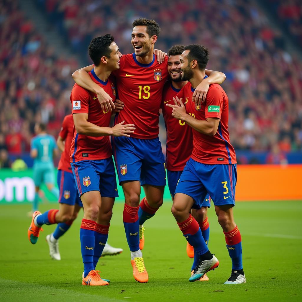 Yamal celebrating a goal with teammates