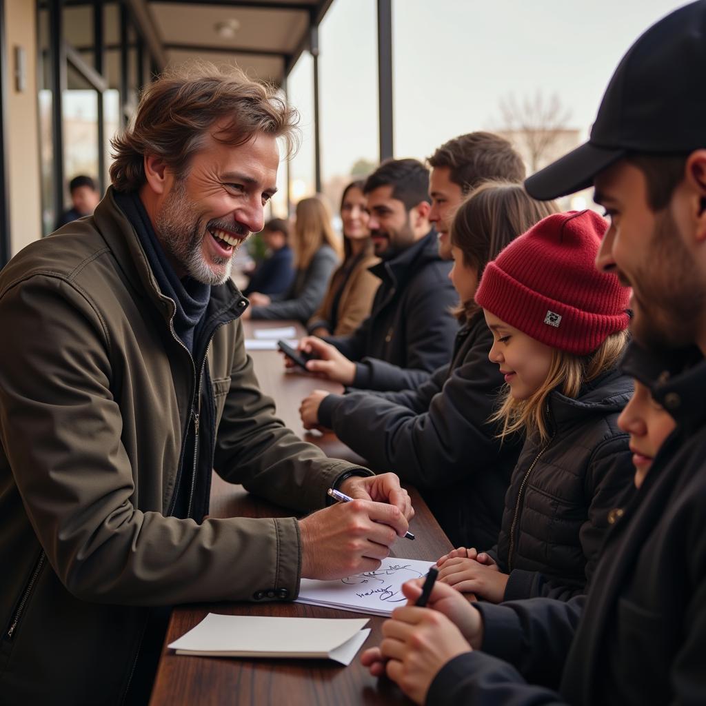 Yamal interacting with fans, signing autographs and sharing a moment with them