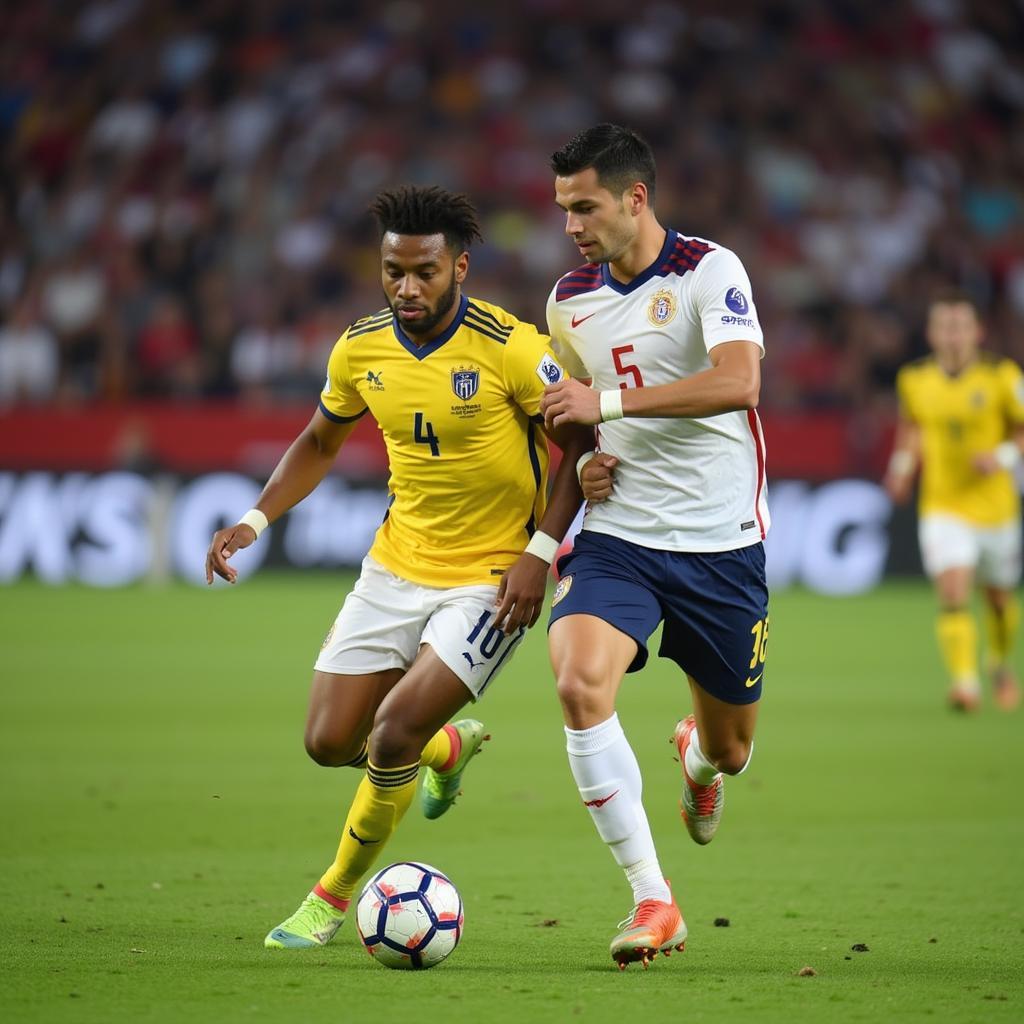 Lamine Yamal dribbling the ball past an opponent, demonstrating his exceptional skills and agility.