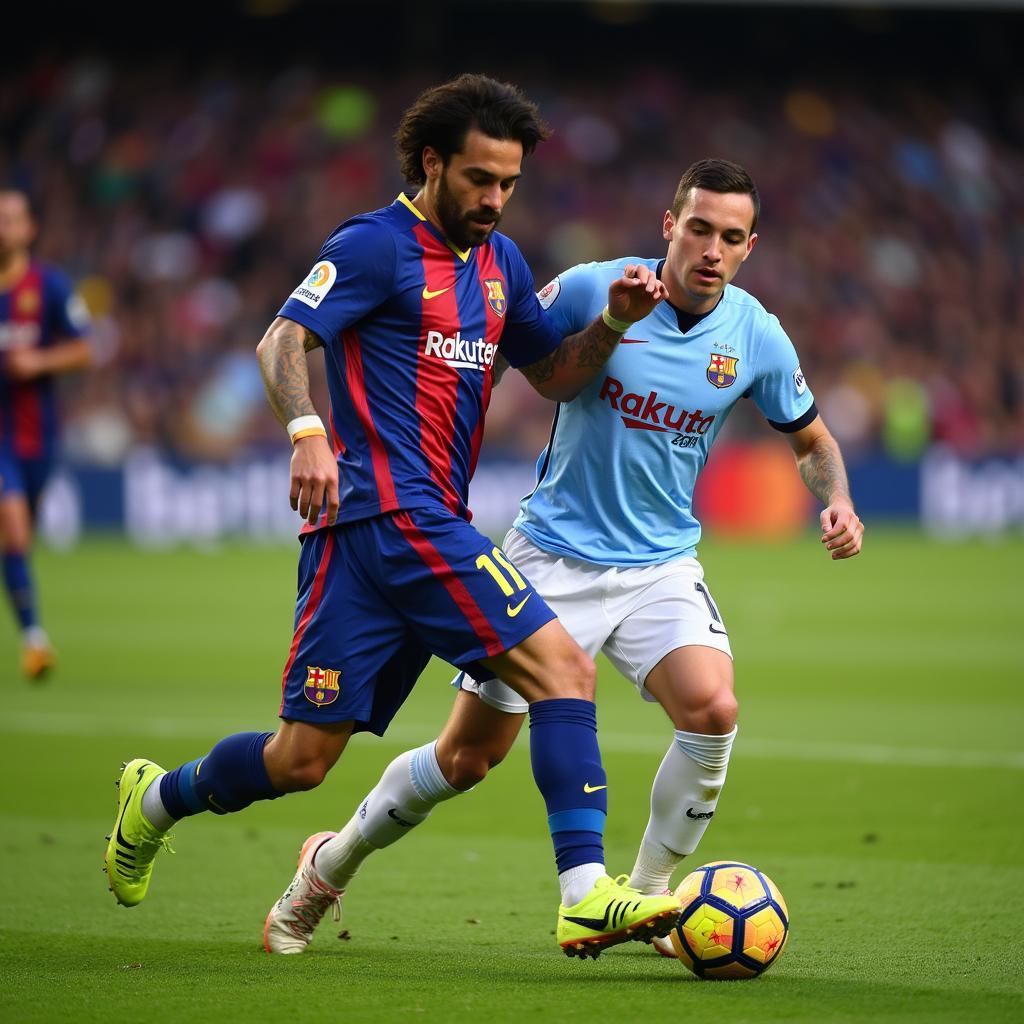 Lamine Yamal skillfully dribbling past a defender