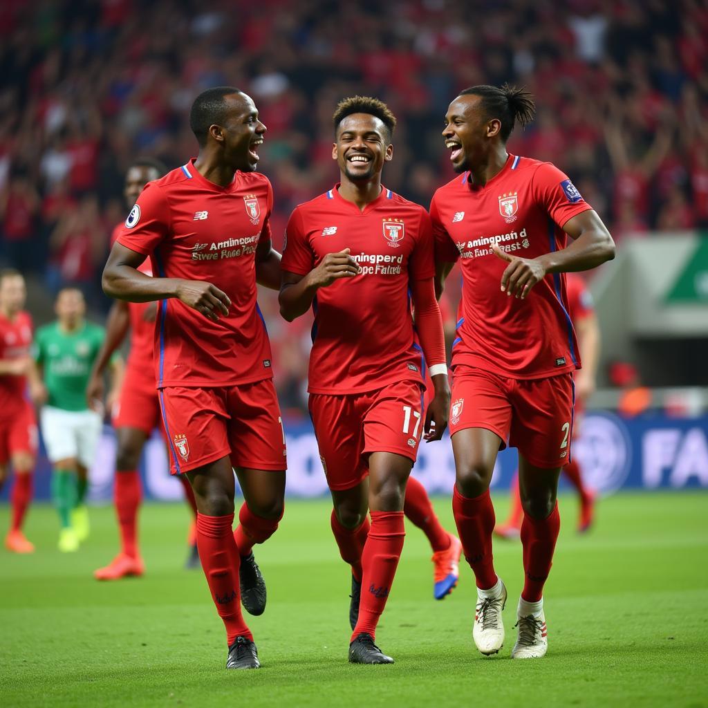 Lamine Yamal celebrates a goal with his team